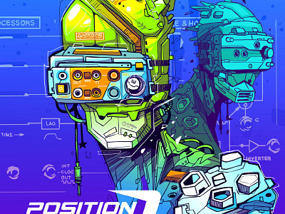 Position Zero character comix design futuristic illustrator logo robots