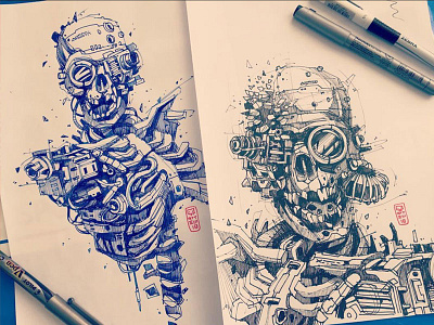 Robo skeletons character design drawing illustration robots sketch sketchbook