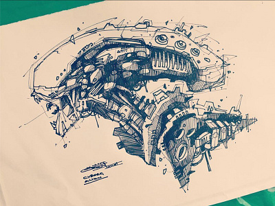 Another Alien characters drawing horror illustration retro sketch