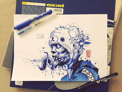 Guy in Rilakkuma hat art body horror characters drawing face horror illustration kawaii mutant portrait sketch