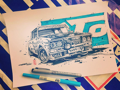 Lada stanced automotive cars comics drawing freehand illustration sketch sketching
