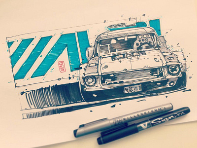 Mustang automotive cars drawing illustration racing sketch sketches stanced tuning vintage