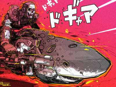 Shark Rider animals characterdesign comics digitalart drawing illustration robots