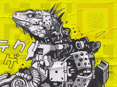Techno Lizard characterdesign creatures cyberpunk digitalart drawing futuristic robot