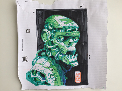 Marker Sketch art cyborg futurepunk illustration marker mech portrait robots sketch