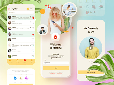 Matchy android app bright chat design colorul dating dating app interface ios mobile ux ux ui