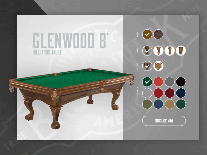 Customize Brunswick Billiards Table 007 billiards brunswick custombuild customize dailyui setting