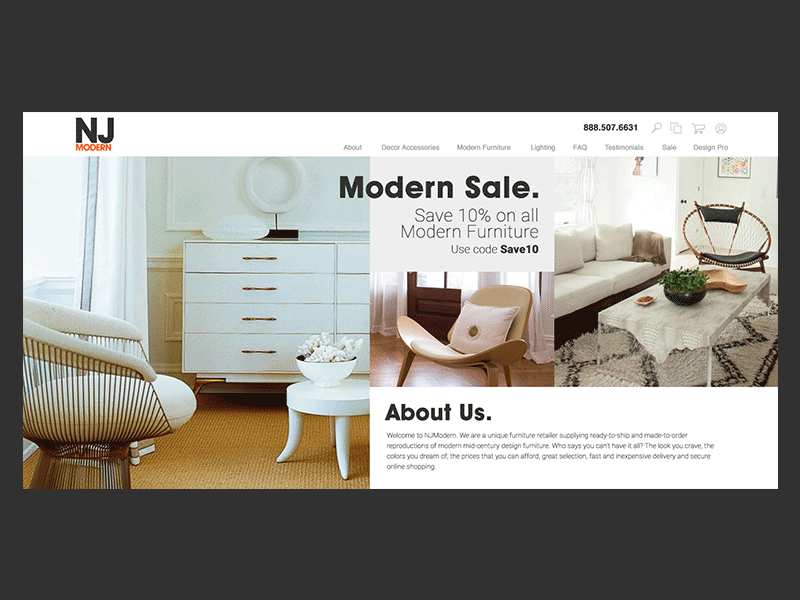 NJ Modern - Homepage ATF Animation abovethefold animation atf furniture modern webdesign