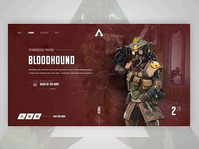 Apex Legends - Bloodhound Profile above the fold abovethefold ae after effects animation apex apex legends legends ui deisgn user interface user interface design web design webdesign