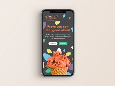 The Almond (3/3) froyo frozen yogurt hand lettering landing page letterhead lettering logo mobile packaging pint stationery ui ux