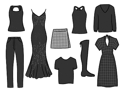 Blacks of Winter — Wardrobe 2020 closet clothing digital illustration drawing fashion fashion illustration illustration procreate wardrobe