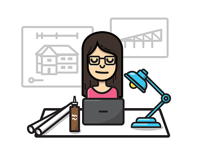 College — About Studio Sophy all nighter architecture architecture school desk drafting girl icon illustration lamp tacky glue vector