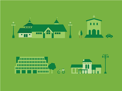 WIP — Attractions buildings green illustration vignettes wip