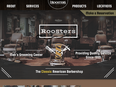 Roosters Redesign barbershop branding classical design ui vintage web