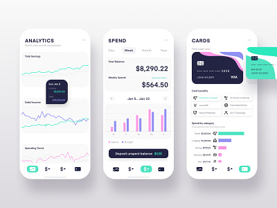 $pend analytics app cards dashboard icons ios metrics mobile spend ui