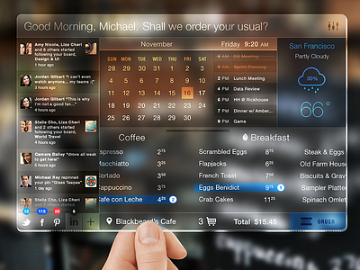 Glasspad Dashboard Concept calender dashboard flat future glass ios 7 menu transparent ui ui wangmander weather widget