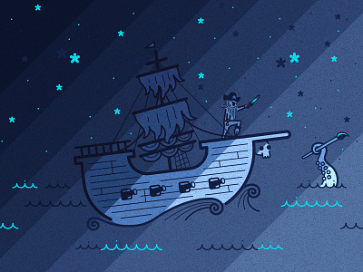 Design Pirate boat cannons explore eye drop night ocean pirate ship wangmander waves
