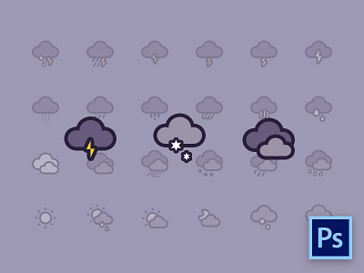 Weather Icons Freebie clouds free icons psd rain storm sun thunder weather