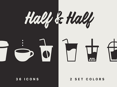 Half & Half coffee set boba coffee cups drinks icons menu pack