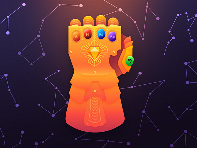 Designers Infinity Gauntlet adobe constellations glove gold gradients illustration illustrator infinity gauntlet marvel powers stars thanos