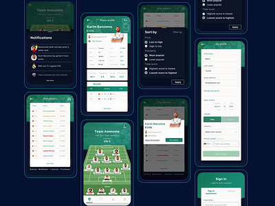 Fantasy football application app clean clean interface dark ui design football app sketch ui ux