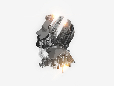 In New York design double exposure graphic portrait