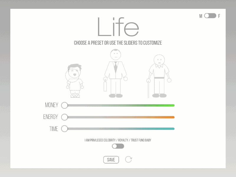 Daily Ui 007 - Settings 007 adobeillustrator dailyui energy life money principle settings sketch time