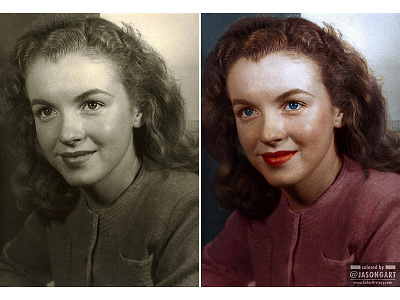 Colorization: Marilyn Monroe, Circa 1945 art colorization colourise digital photoshop portrait restoration retouching tbt