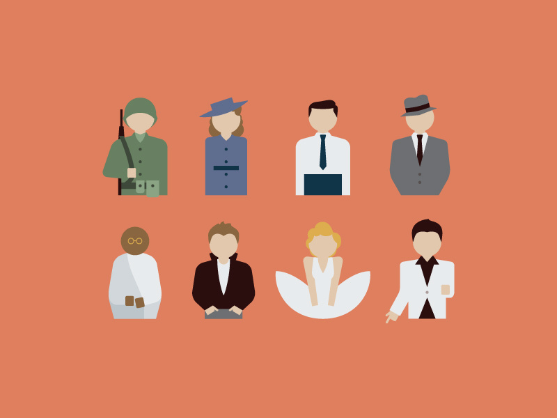 1940-1950 Pictograms pictograms people 1940 1950 elvis marilyn monroe james dean gandhi frank sinatra