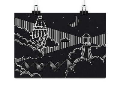 Sailing in the Clouds clouds lighthouse moon mountains sailing ship