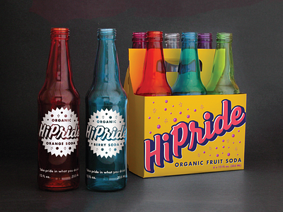 HiPride Bottles and Case hipride identity design lettering packaging design soda