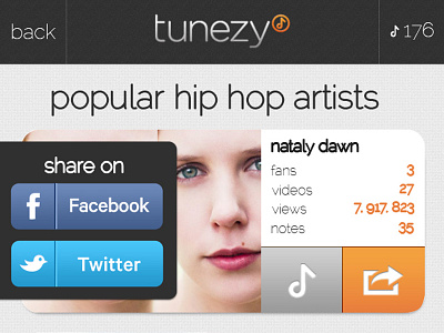 Tunezy list mobile share social media ui