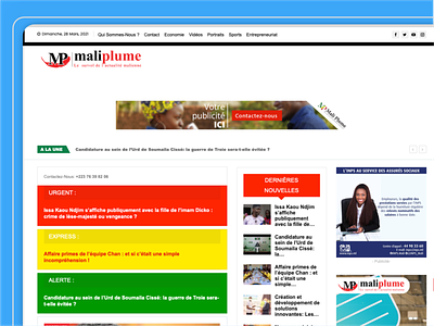 MALI PLUME -SITE WEB D'ACTUALITE | MAGAZINE EN LGNE elementor magazine newpaper news site web uidesign webdesign wordpress xd design