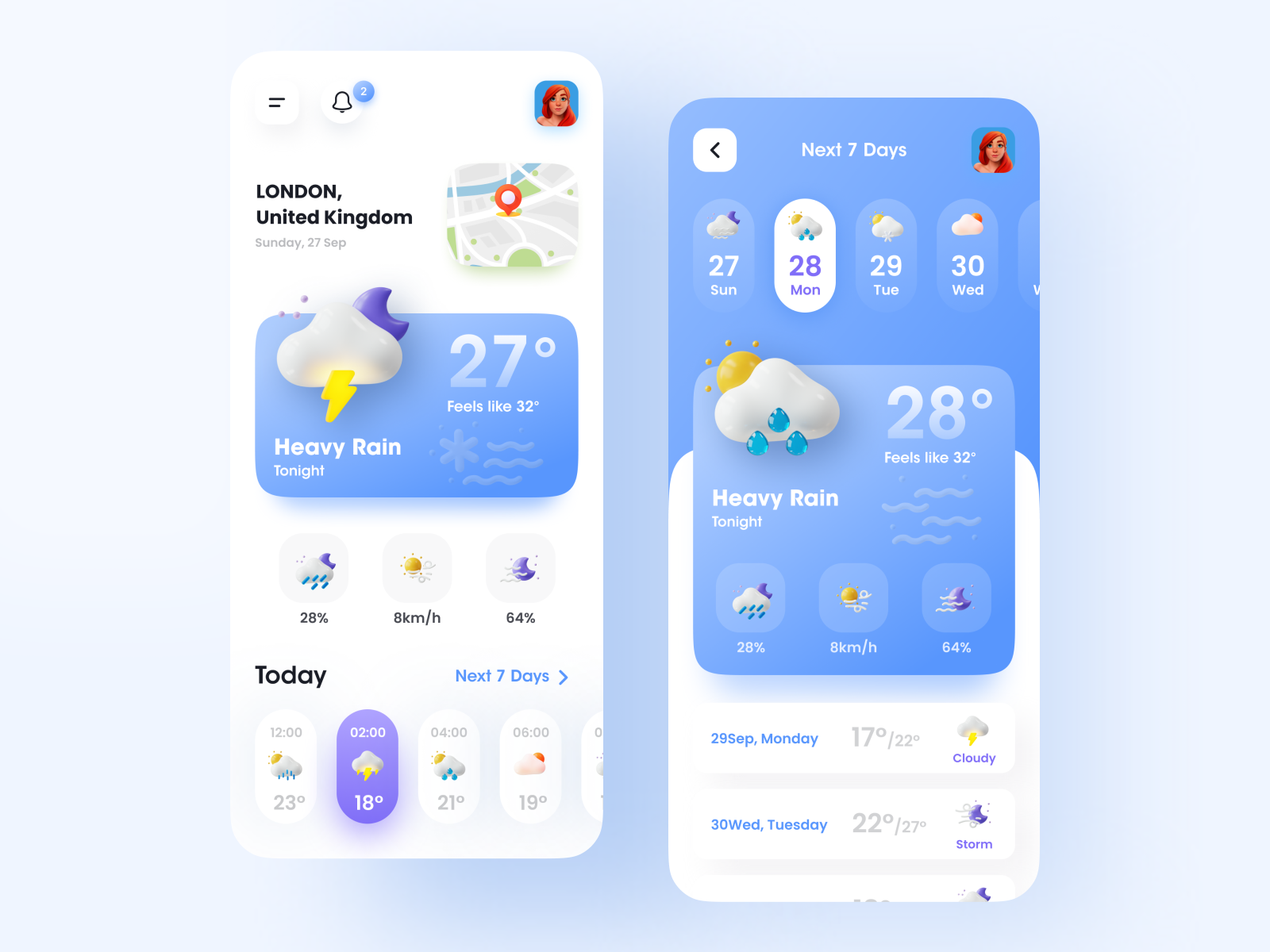 Mobile application - Weather App by Imran Hossen on Dribbble