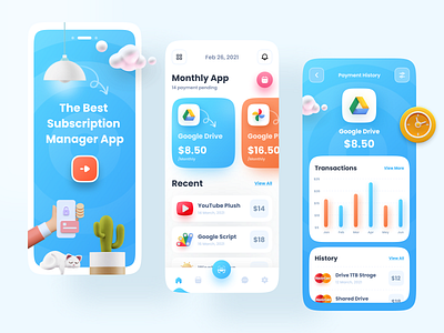 Subscription Management App account app design app ui banking banking app chart clean finance finance app financial app imran management app minimal mpv statistics subscription user experience wallet wallet app zomo