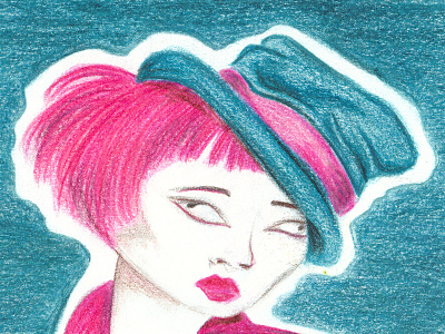 Asia x Modern Art asian color pencil drawing illustration pink teal woman