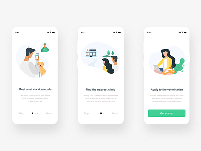 Onboarding for Pets Care App animal app application care cat clinic doctor dog health healthcare interface mobile onboarding pet pet care pets ui ux vet veterinary