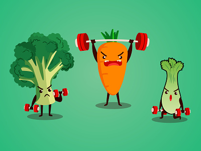 Vegitables Gym illustration broccoli carote cartoon gym illustration radish vector vegetable