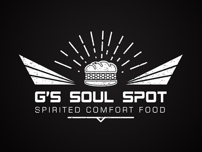 G S Soul Spot black and white logo brand identity burger logo design cmyk print color flat and minimal food logo logomaker professional logomaker restaurant branding unique business logo vector art vintage logo