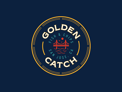Golden Catch | Primary Logo badge branding california chips fish golden gate golden gate bridge logo restaurant san jose scenery seafood