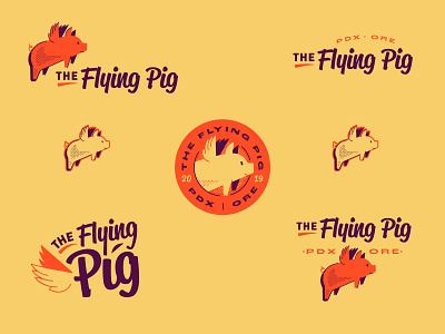 The Flying Pig - Brand Family animals branding flying pig illustration logo mammals pig wings