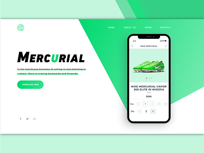 Mercurial Shoe App landing page nike shoes typography ui webdesign