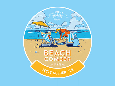 Beach Comber ale beach beer couple holiday illustration pump clip shells summer sunbathing sunny