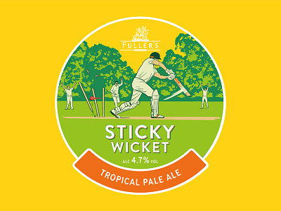 Sticky Wicket ale batting beer cricket illustration pump clip summer traditional