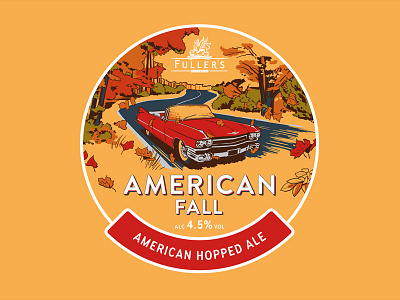 American Fall ale autumn beer cadillac car classic driving fall illustration leaves pump clip road