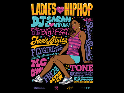 Ladies ♥ Hiphop 22 October freehand hiphop illustration nightclub poster typography