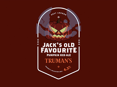 Jack's Old Favourite ale beer brewery burgundy halloween illustration pump clip pumpkin spooky trumans