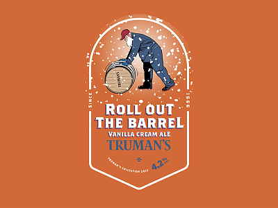 Roll Out The Barrel ale barrel beer brewery christmas illustration orange pump clip santa snow trumans