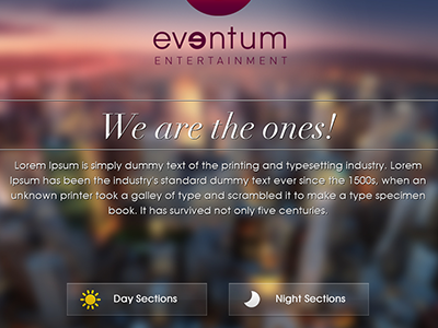 Eventum Entertainment landing page by CoolApps(e) buttons coolapps(e) coolappse day entertainment eventum glass gui night ui