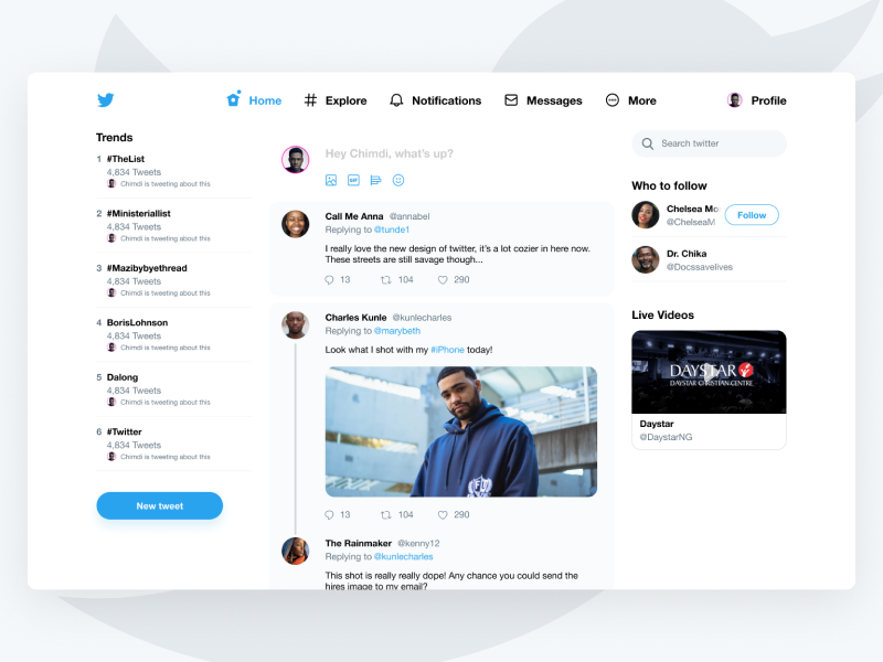 Twitter Redesign - Light by Chimdindu Chimereze on Dribbble